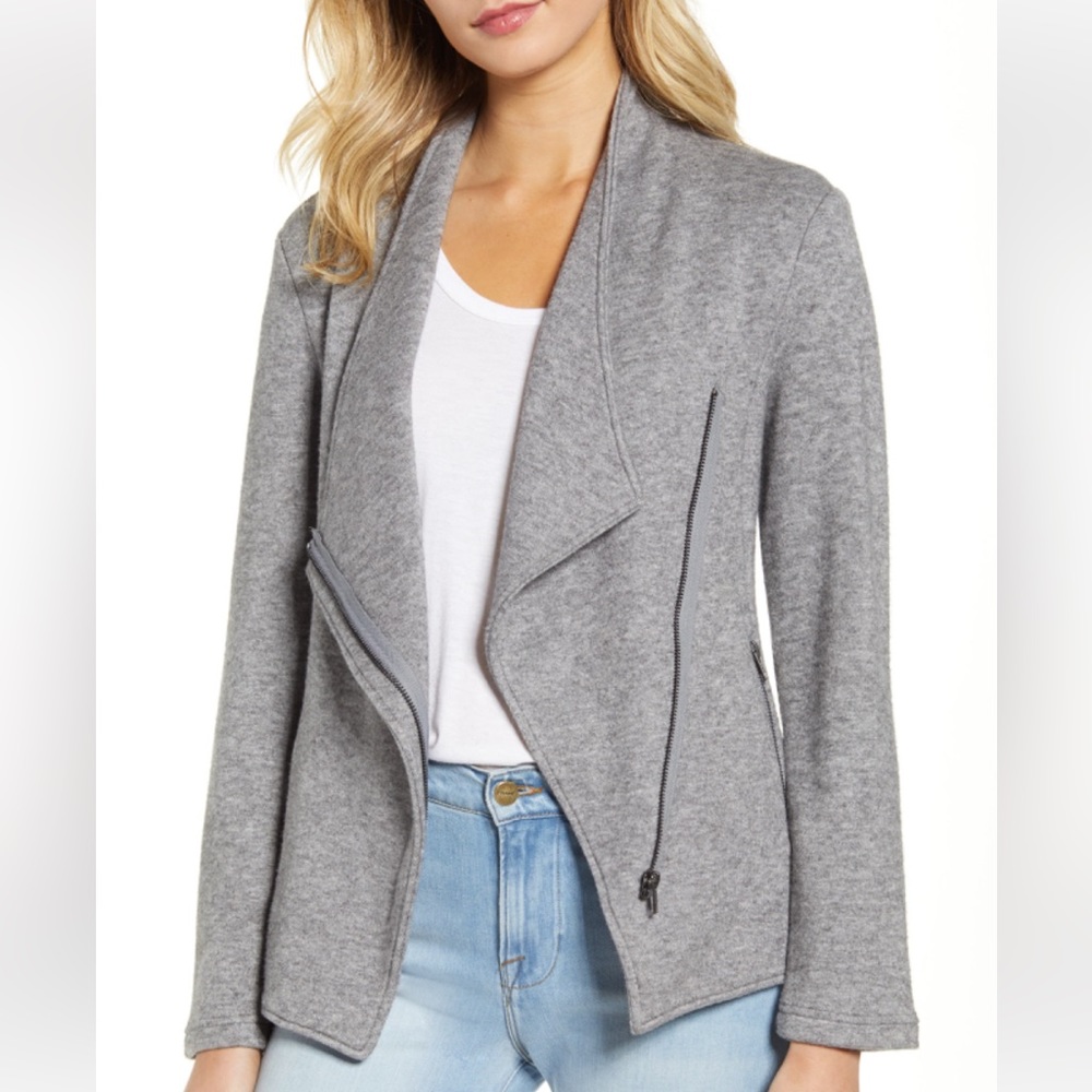 BB Dakota Off The Clock asymmetrical knit moto jacket